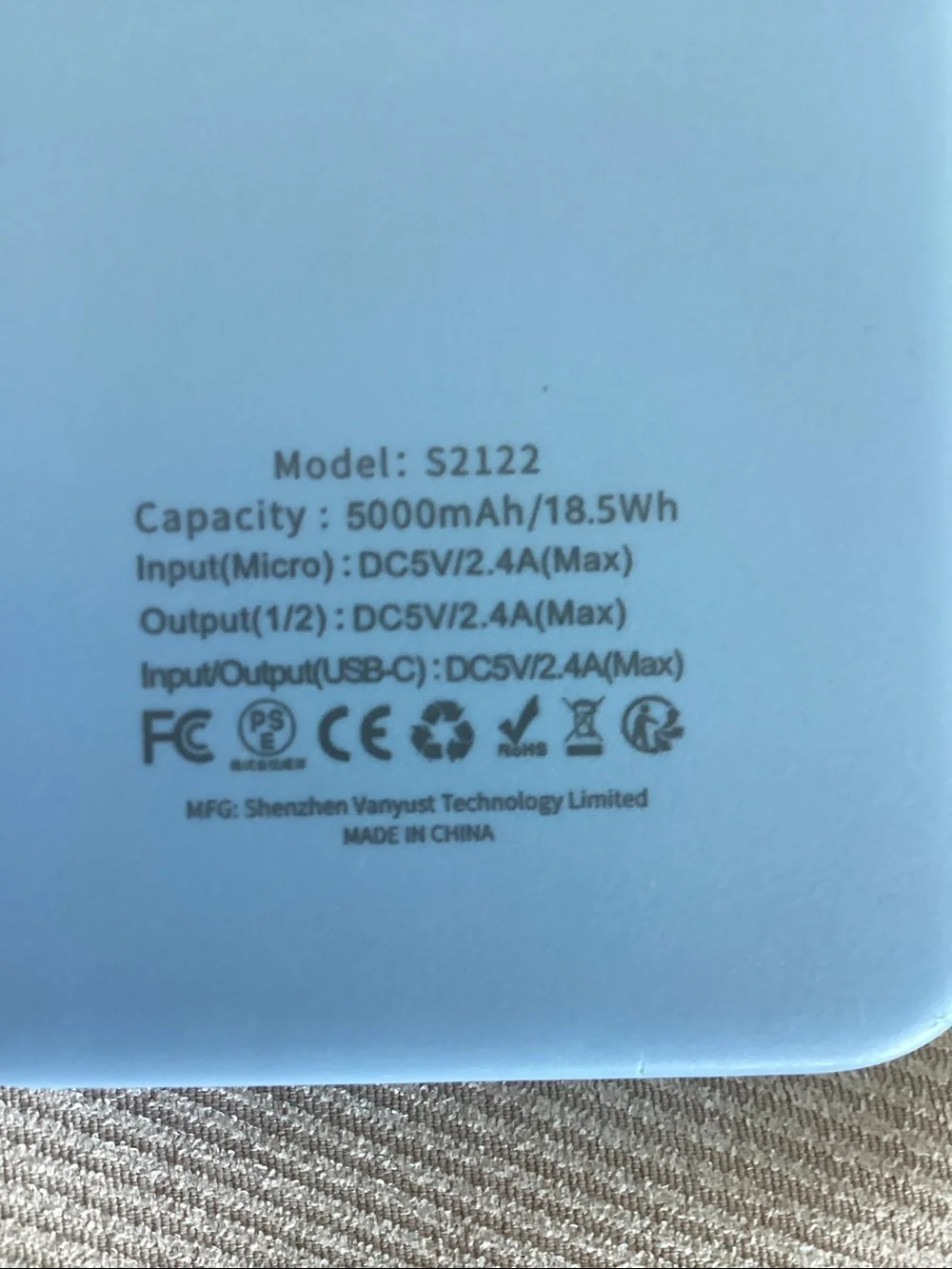 Sky Blue Portable Power Bank 5000 mah